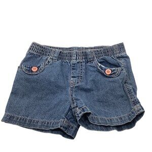 Faded Glory Girls Denim Shorts‎ Size 6 Blue Cotton With Pink Button Accents